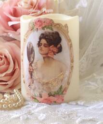 Victorian Lady Flameless Candle Shabby Chic Pink Rose Led Decor - thumbnail 1