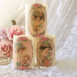 Victorian Lady Flameless Candle Shabby Chic Pink Rose Led Decor - thumbnail 4