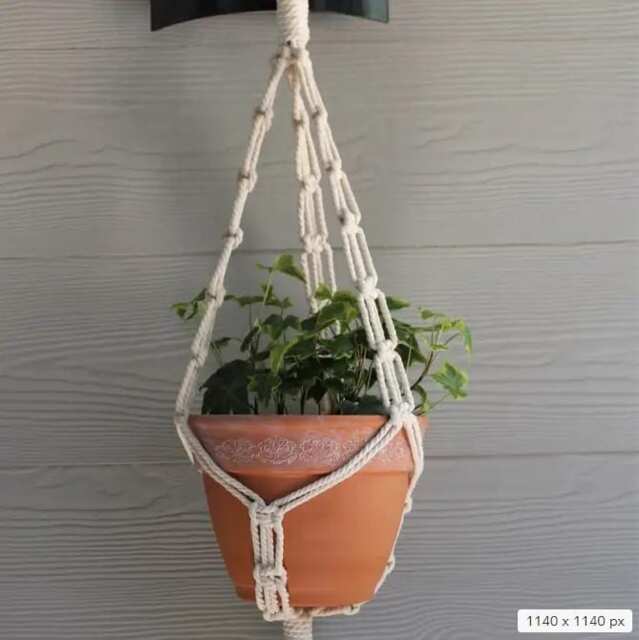 Macrame Chain Plant Hanger With Wooden Ring, Handmade Using Recycled Cotton Cords, Unique Boho Gift For Moms, Sustainable Home D??cor - image 1