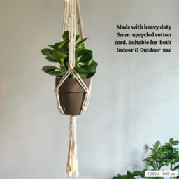 Macrame Chain Plant Hanger With Wooden Ring, Handmade Using Recycled Cotton Cords, Unique Boho Gift For Moms, Sustainable Home D??cor - thumbnail 2