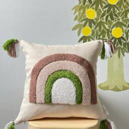 Punch Needle Rainbow Cushion Cover, Floral Pillow, Scatter Cushion, Decorative - thumbnail 3