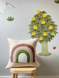 Punch Needle Rainbow Cushion Cover, Floral Pillow, Scatter Cushion, Decorative - thumbnail 1