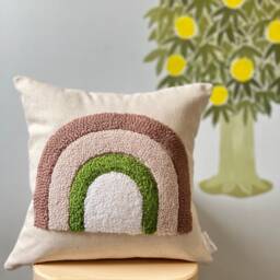 Punch Needle Rainbow Cushion Cover, Floral Pillow, Scatter Cushion, Decorative - thumbnail 2