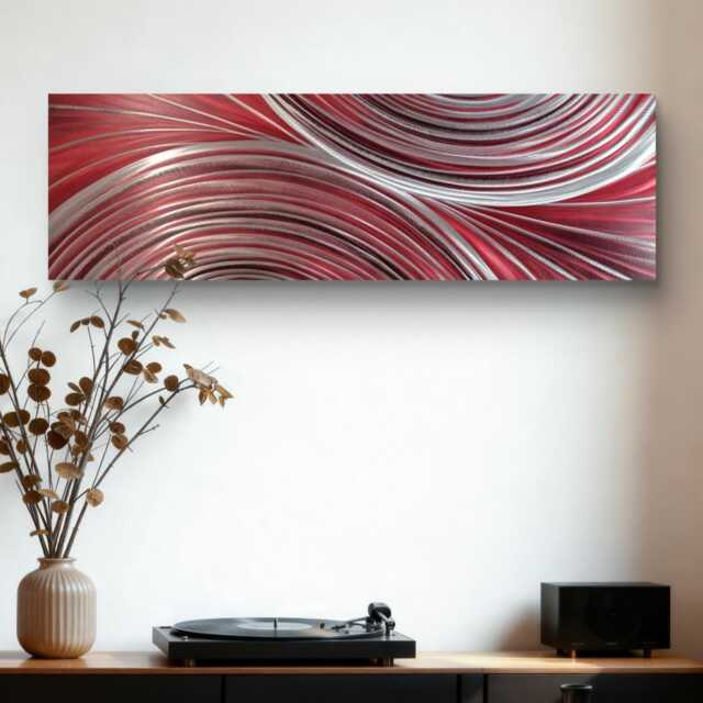 Collide. Modern Abstract Metal Wall Art, Red, Black & Silver, Indoor/Outdoor Decor - image 1