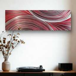 Collide. Modern Abstract Metal Wall Art, Red, Black & Silver, Indoor/Outdoor Decor - thumbnail 1