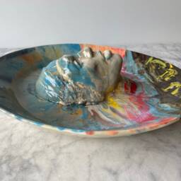 Sky Face Plate Sculpture Wall Hanging Platter Portrait Relief Fruit Bowl Figure Art Pottery Bird Bath Head Of A Woman Halo Marbled Porcelain - thumbnail 3