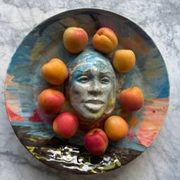 Sky Face Plate Sculpture Wall Hanging Platter Portrait Relief Fruit Bowl Figure Art Pottery Bird Bath Head Of A Woman Halo Marbled Porcelain - thumbnail 4