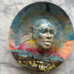 Sky Face Plate Sculpture Wall Hanging Platter Portrait Relief Fruit Bowl Figure Art Pottery Bird Bath Head Of A Woman Halo Marbled Porcelain - thumbnail 2