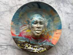 Sky Face Plate Sculpture Wall Hanging Platter Portrait Relief Fruit Bowl Figure Art Pottery Bird Bath Head Of A Woman Halo Marbled Porcelain - thumbnail 1