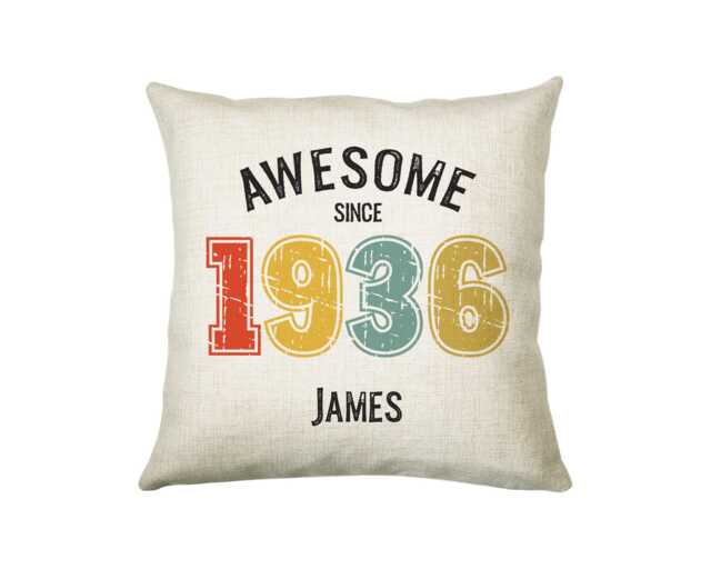 90Th Birthday Gift For Men - Personalised Cushion Age 90 Him Custom Retro Vintage Number Design Dad Grandad Ninety Bng90C - image 1