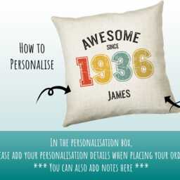 90Th Birthday Gift For Men - Personalised Cushion Age 90 Him Custom Retro Vintage Number Design Dad Grandad Ninety Bng90C - thumbnail 3