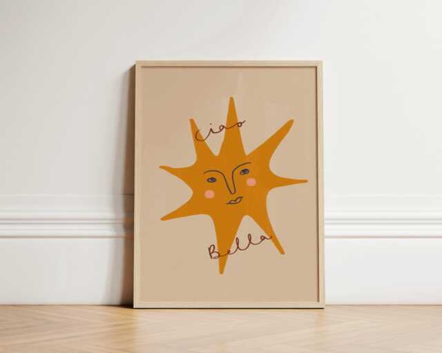 Ciao Bella Print, Nursery Sun Eclectic Art, Illustration Wall Boho Decor, Kids Room, Play Unframed - image 1