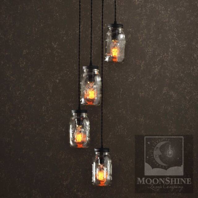 The Farmhouse 4 Light Mason Jar Chandelier - Canning Lamp Modern Rustic Decor Shabby Chic Barn - image 1