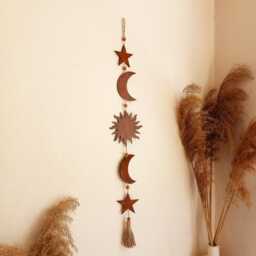 Boho Wall Decor Sun Moon Stars Garland, Baby Room Celestial Decoration, Moon Child With Sunburst & Boho Bedroom Art - thumbnail 1
