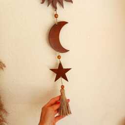 Boho Wall Decor Sun Moon Stars Garland, Baby Room Celestial Decoration, Moon Child With Sunburst & Boho Bedroom Art - thumbnail 3
