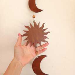 Boho Wall Decor Sun Moon Stars Garland, Baby Room Celestial Decoration, Moon Child With Sunburst & Boho Bedroom Art - thumbnail 2