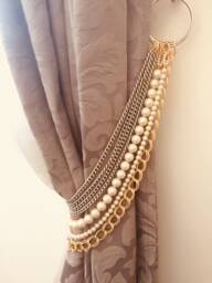 Set Of 2 Silver & Gold Tiebacks, Decorative Curtain Holders, Tie Backs With Silver Chains Faux Pearls, Luxury Home Decor - thumbnail 1