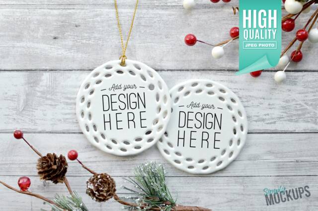 Round Open Work Porcelain Christmas Ornament, Mockup Double Sided - Add Your Own Image Template - High Quality Digital Download - image 1