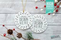 Round Open Work Porcelain Christmas Ornament, Mockup Double Sided - Add Your Own Image Template - High Quality Digital Download - thumbnail 1
