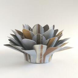 Paper Lotus Lantern -Blue, Brown, Cream Stripe - thumbnail 3