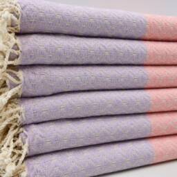 "Turkish Towel, Lilac & Light Pink Towel, Turkish Peshtemal, 40""x67" - thumbnail 3