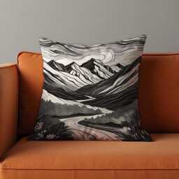 Black & White Mountain Cushion Cover, Monochrome Landscape Throw Pillow Nature Line Art Sofa Decor, Outdoorsy Home Accent - thumbnail 4