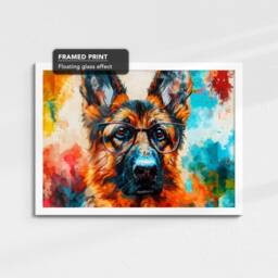 German Shepherd Wearing Glasses Painting Framed Poster Print & Canvas Wall Decor Art Home Living Room Dog Gift Idea Pet - thumbnail 3