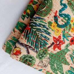 Hand Block Print Kantha Stitch Quilt Indian Cotton Bedspread - thumbnail 3