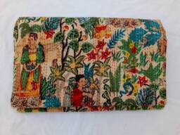 Hand Block Print Kantha Stitch Quilt Indian Cotton Bedspread - thumbnail 1