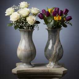 Polished Gray Onyx Flower Vase Handcrafted Marble Decor - 30cm - thumbnail 2