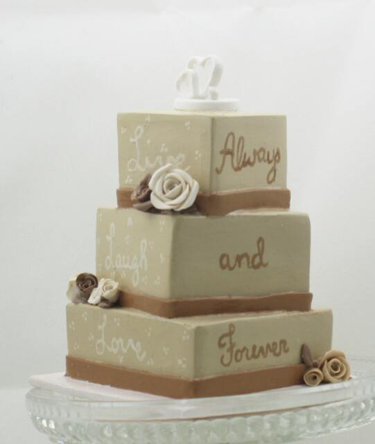 Wedding Cake Mini Replica Custom Ornament - Gift First Anniversary Newlyweds Clay Shop - image 1