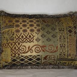 Brown Gold Rust Patchwork Print Chenille Pillows With Fringe For Sofa Chair Couch - thumbnail 4