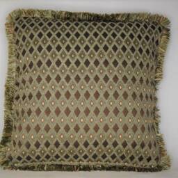 Brown Gold Rust Patchwork Print Chenille Pillows With Fringe For Sofa Chair Couch - thumbnail 2