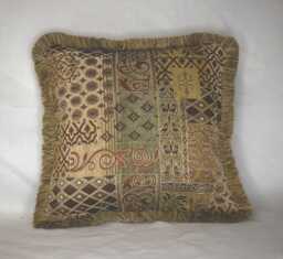 Brown Gold Rust Patchwork Print Chenille Pillows With Fringe For Sofa Chair Couch - thumbnail 1