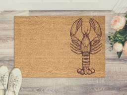 Lobster Design Natural Door Mat - Brown Coir Doormat New Home Or House Mats Housewarming Gift For Couples Quirky Decor Homeowner - thumbnail 1