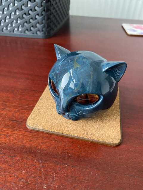Blue Cat Stone Figurine, Marble Ornament For Home Decor, Modern Animal Sculpture, Gothic Decor - image 1