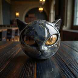 Blue Cat Stone Figurine, Marble Ornament For Home Decor, Modern Animal Sculpture, Gothic Decor - thumbnail 2