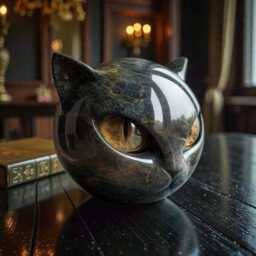 Blue Cat Stone Figurine, Marble Ornament For Home Decor, Modern Animal Sculpture, Gothic Decor - thumbnail 3