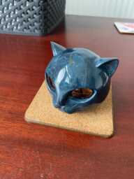 Blue Cat Stone Figurine, Marble Ornament For Home Decor, Modern Animal Sculpture, Gothic Decor - thumbnail 1