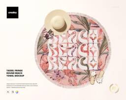 Tassel Fringe Round Beach Towel Mockup