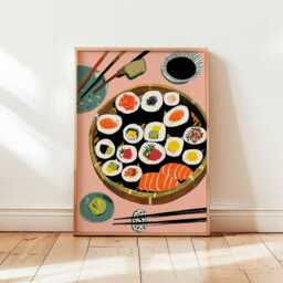 Sushi Poster, Japanese Food Wall Art, Kitchen Decor Print, Roll Modern Dining Room Gift Art - thumbnail 1