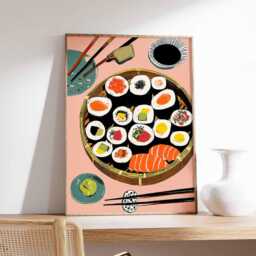 Sushi Poster, Japanese Food Wall Art, Kitchen Decor Print, Roll Modern Dining Room Gift Art - thumbnail 2