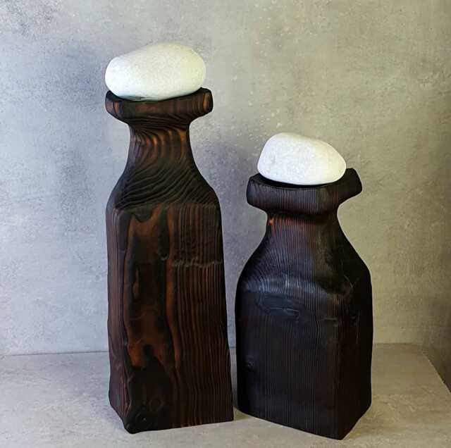 Personalized Gifts, Wood Table Sculpture, Yakisugi Technique, Wabi-Sabi Decor, Minimalist Industrial Artwork - image 1