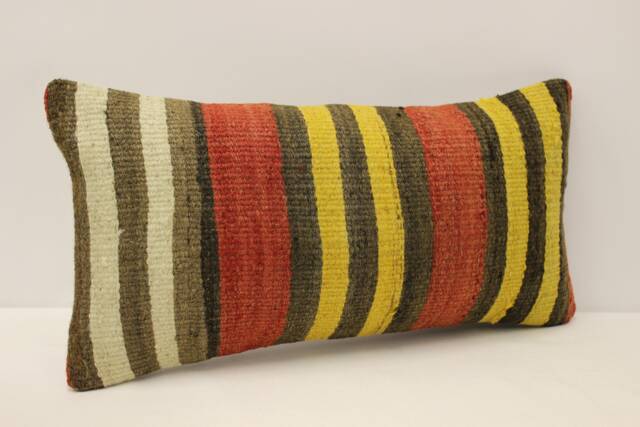 Vintage Turkish Kilim Pillow Cover 10x20, Wool Accent Cushion - image 1