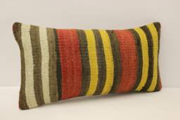 Vintage Turkish Kilim Pillow Cover 10x20, Wool Accent Cushion