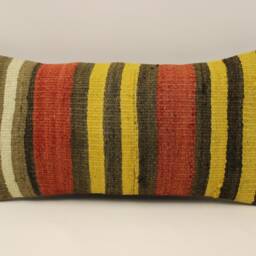 Vintage Turkish Kilim Pillow Cover 10x20, Wool Accent Cushion - thumbnail 2