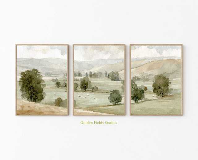 Pastel Countryside Prints Set Neutral Farmhouse Wall Art Triptych - image 1