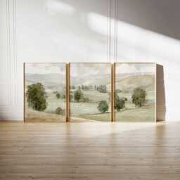 Pastel Countryside Prints Set Neutral Farmhouse Wall Art Triptych - thumbnail 2