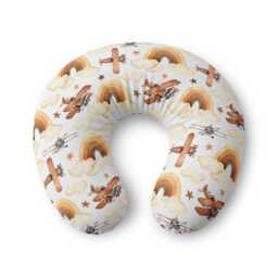 Vintage Airplane Rainbow Nursing Pillow Cover - Neutral Nursery, Boho Clouds