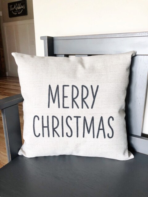 Merry Christmas Linen Pillow Cover - Rustic Farmhouse Decor - image 1